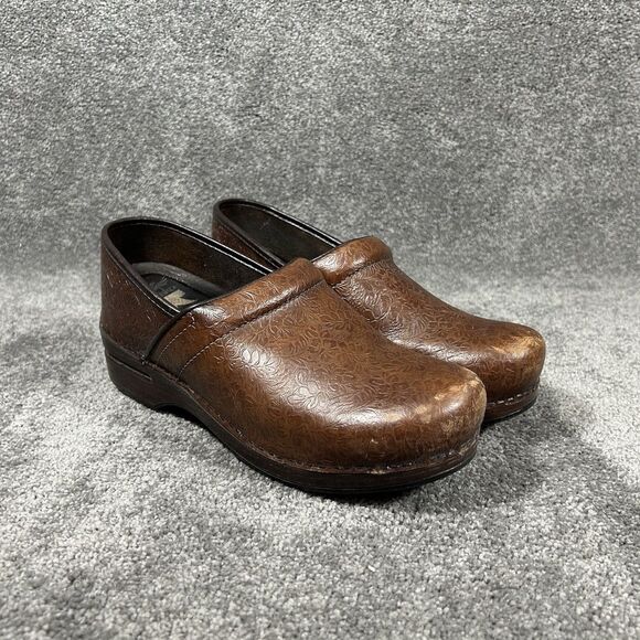Dansko XP Embossed Women’s Size EU 41 US 10.5 Brown Floral Leather Slip-On Clogs - Picture 1 of 11